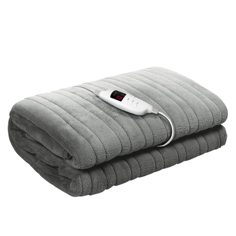 Bedding Heated Electric Throw Rug Fleece Sunggle Blanket Washable Silver Image 1 - eb-throw-rug-sr