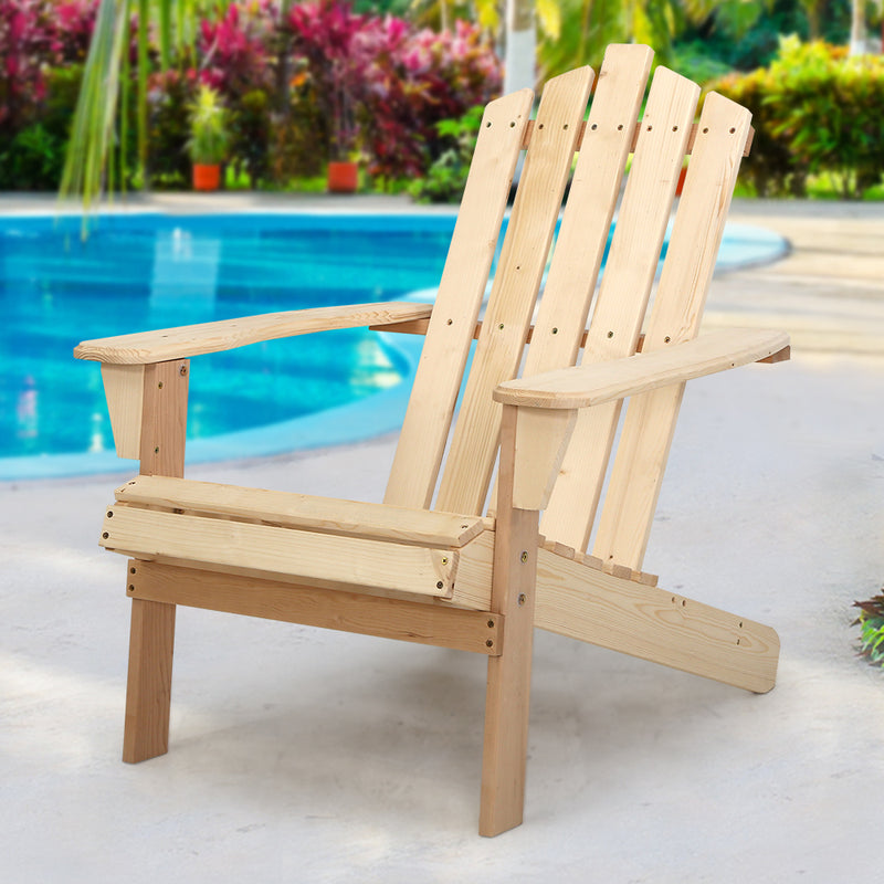 Outdoor Sun Lounge Beach Chairs Table Setting Wooden Adirondack Patio Chair Light Wood Tone Image 8 - ff-beach-uf-ch-nw