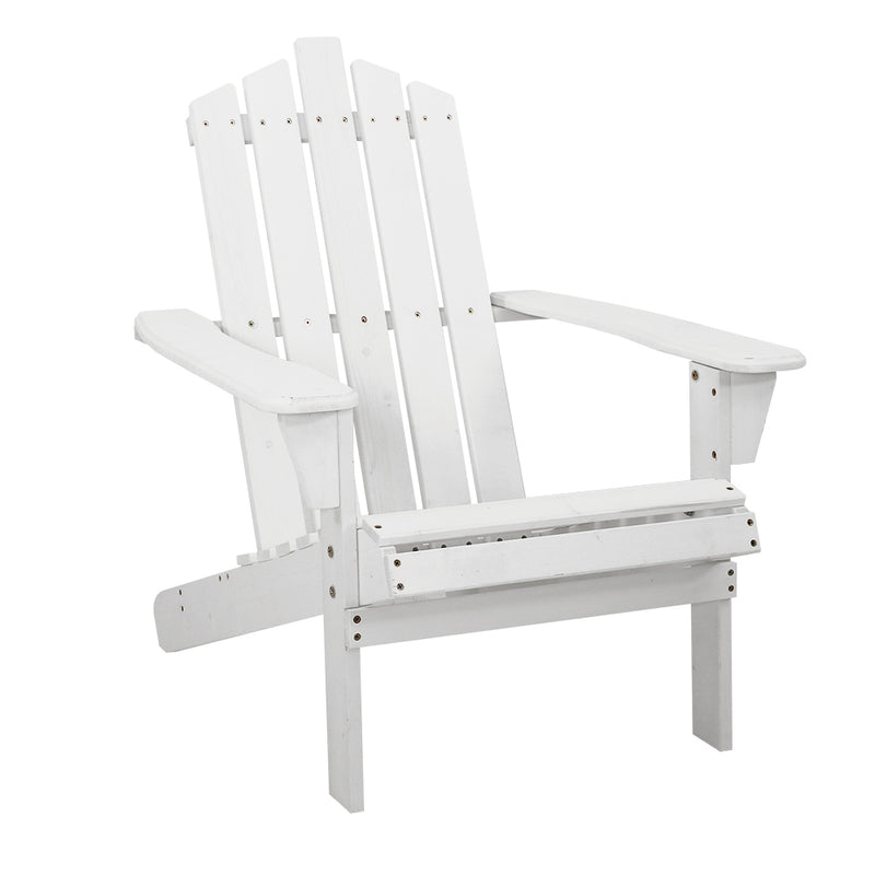 Outdoor Sun Lounge Beach Chairs Table Setting Wooden Adirondack Patio - White