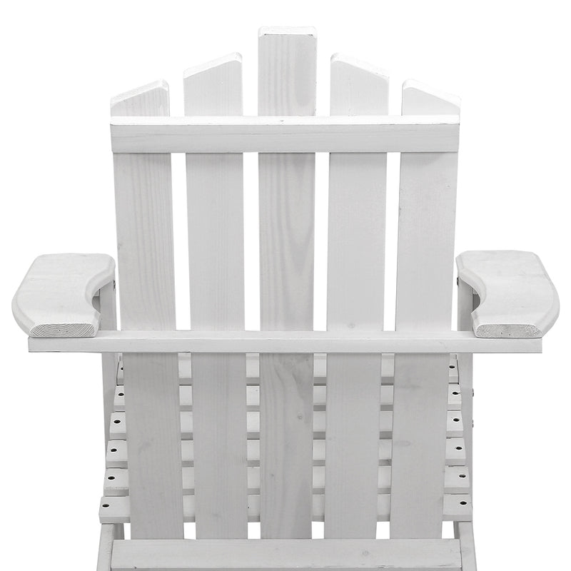 Outdoor Sun Lounge Beach Chairs Table Setting Wooden Adirondack Patio - White