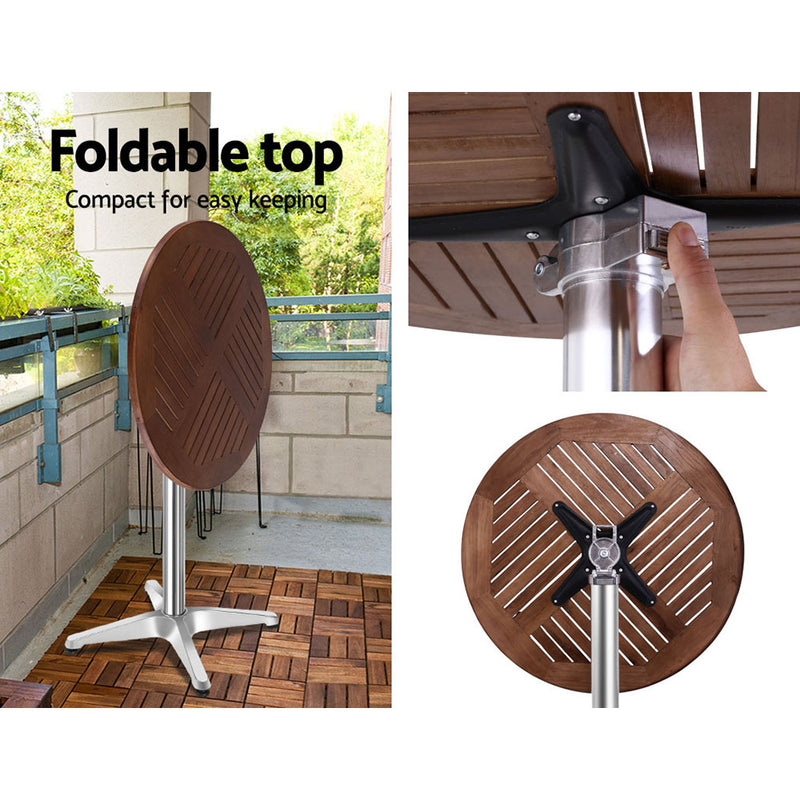 Outdoor Bar Table Furniture Wooden Cafe Table Aluminium Adjustable Round Image 6 - ff-table-wood60-70110