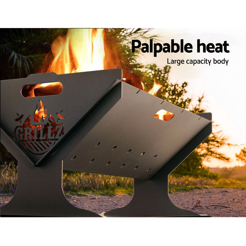 Grillz Fire Pit BBQ Outdoor Camping Portable Patio Heater Folding Packed Steel Image 5 - fpit-bbq-steel
