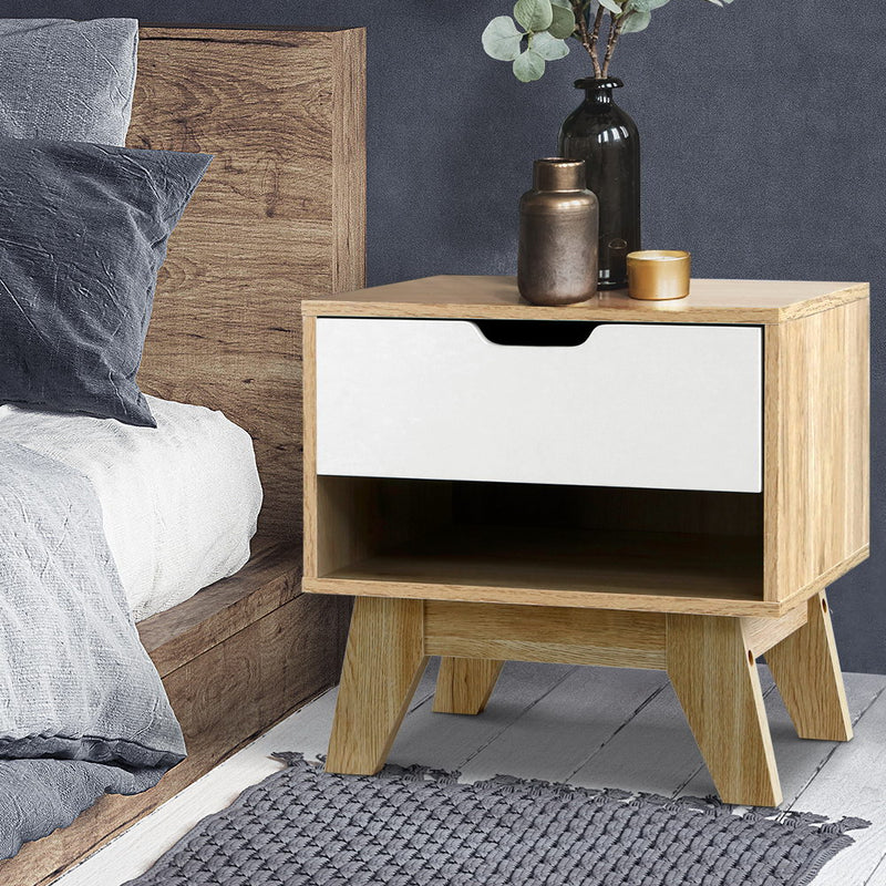 Bedside Table Drawer Nightstand Shelf Cabinet Storage Lamp Side Wooden Image 7 - furni-e-ard-wh