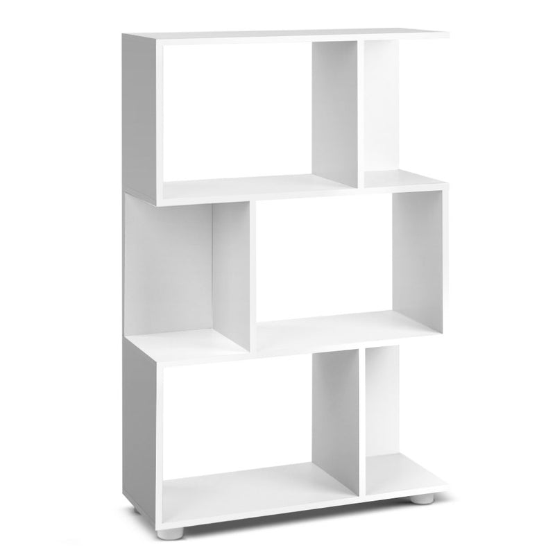 3 Tier Zig Zag Bookshelf - White Image 1 - furni-e-dis-akei-wh