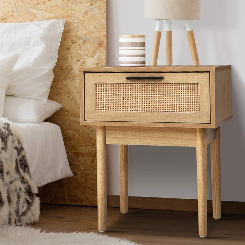 Bedside Tables Table 1 Drawer Storage Cabinet Rattan Wood Nightstand Image 7 - furni-e-rat-bs-wd