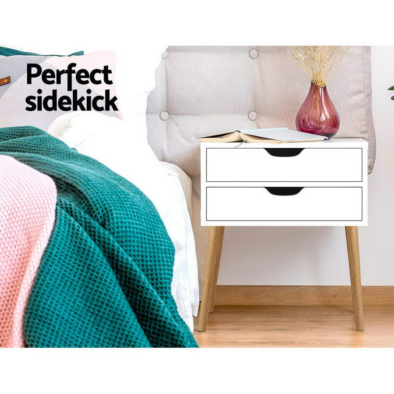 Bedside Tables Drawers Side Table Nightstand Wood Storage Cabinet White Image 3 - furni-e-scan-bs02-wh