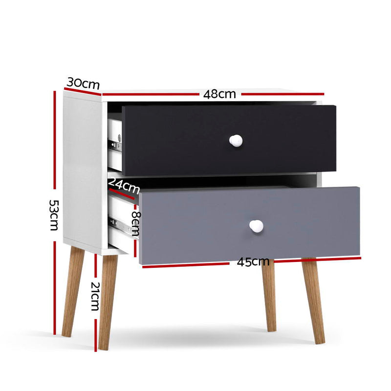Bedside Tables Drawers Side Table Nightstand Lamp Side Storage Cabinet Image 2 - furni-e-scan-bs03-whbk