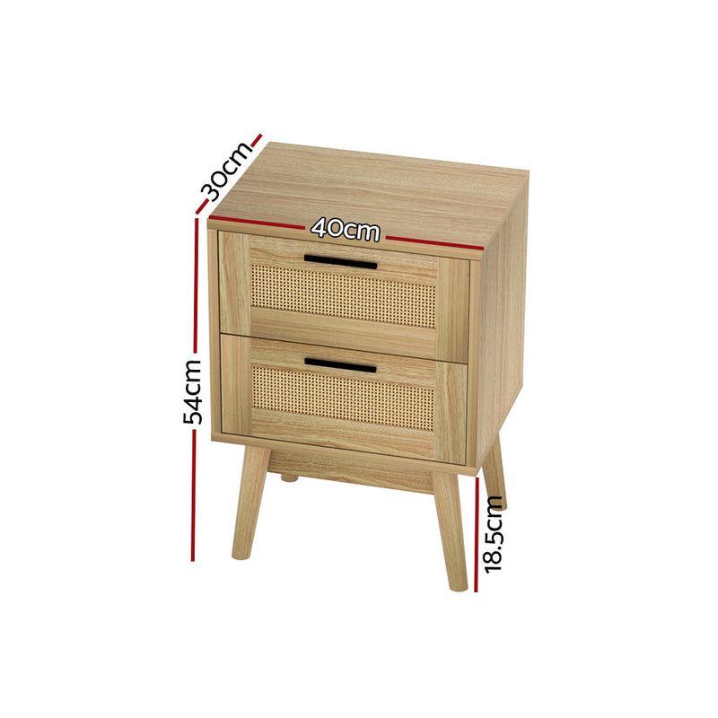 Bedside Tables Rattan 2 Drawers Side Table Nightstand Storage Cabinet