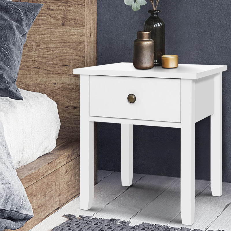 Bedside Tables Drawer Side Table Nightstand White Storage Cabinet White Lamp Image 7 - furni-p-bside-1d-wh