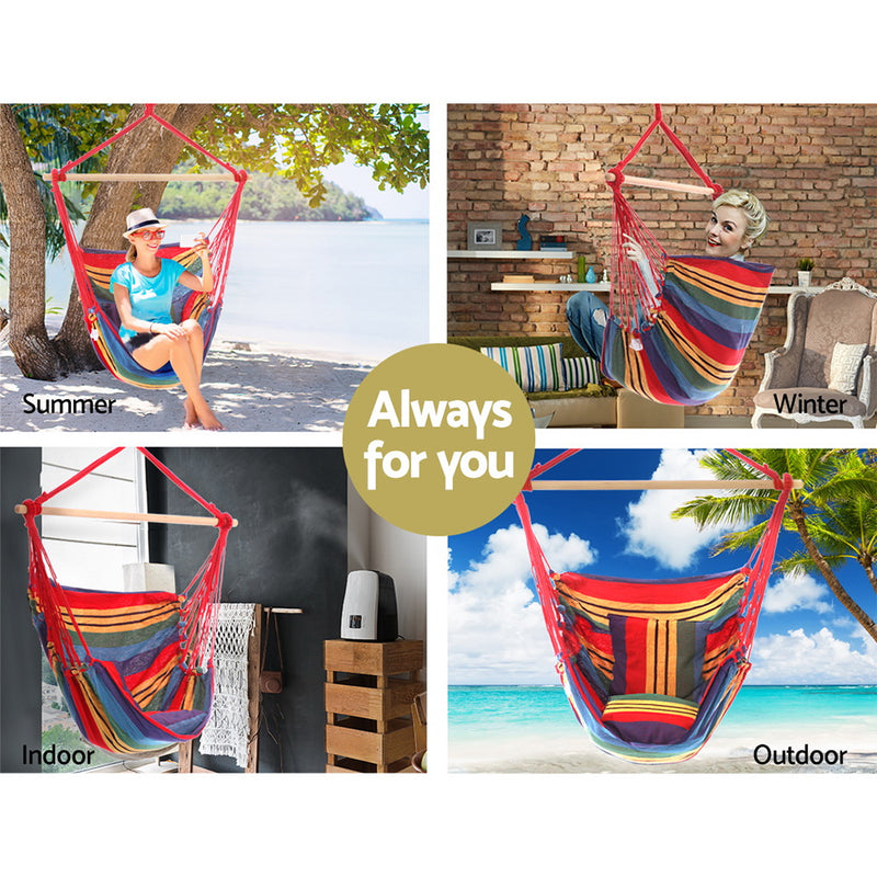 Hammock Swing Chair with Cushion - Multi-colour Image 3 - hm-chair-pillow-rainbow