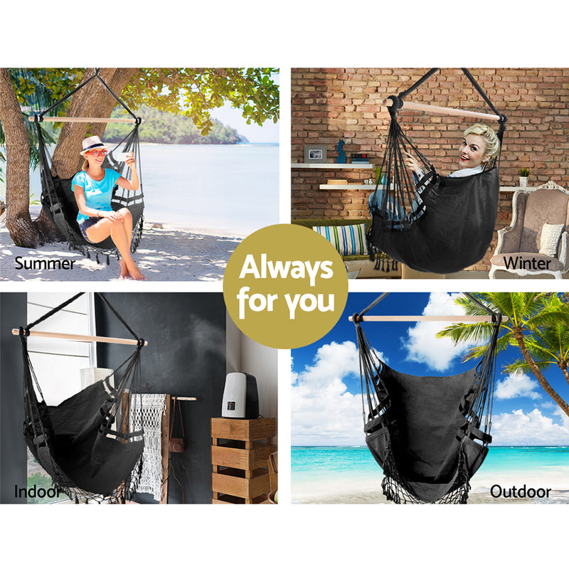 Hammock Swing Chair - Grey Image 3 - hm-chair-tassel-grey