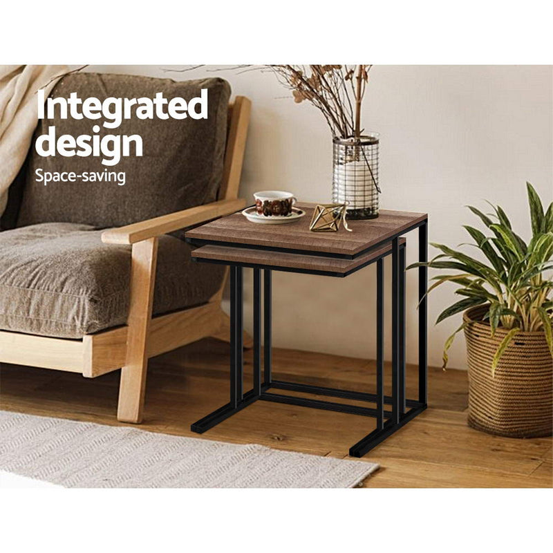 Coffee Table Nesting Side Tables Wooden Rustic Vintage Metal Frame Image 5 - lc-furni-cof02-wd