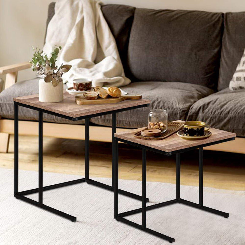 Coffee Table Nesting Side Tables Wooden Rustic Vintage Metal Frame Image 7 - lc-furni-cof02-wd