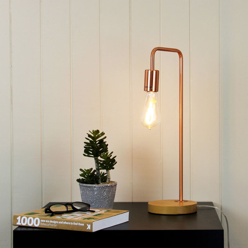 Scandi Table Lamp Timber and Copper Image 1 - uhol_ol93131co