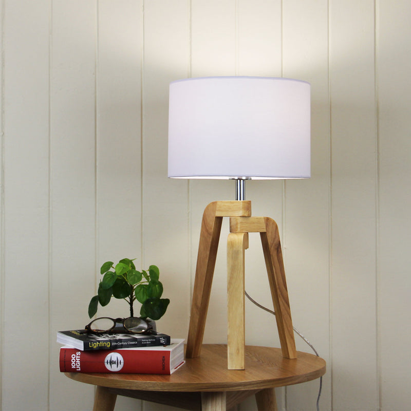 Scandi Inspired Timber Tripod Lamp with Shade Image 1 - uhol_ol93521wh