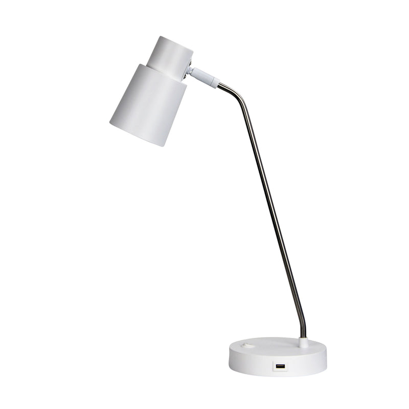 White/ Brushed Chrome Table lamp with USB socket Image 2 - uhol_ol93911bc
