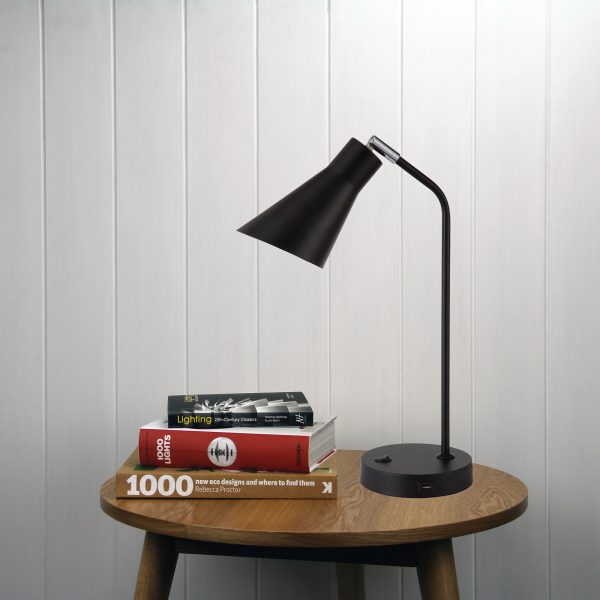 Black Desk Lamp with USB Image 2 - uhol_ol93931bk