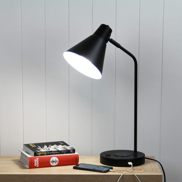 Black Desk Lamp with USB and wireless charging Image 1 - uhol_ol93952bk