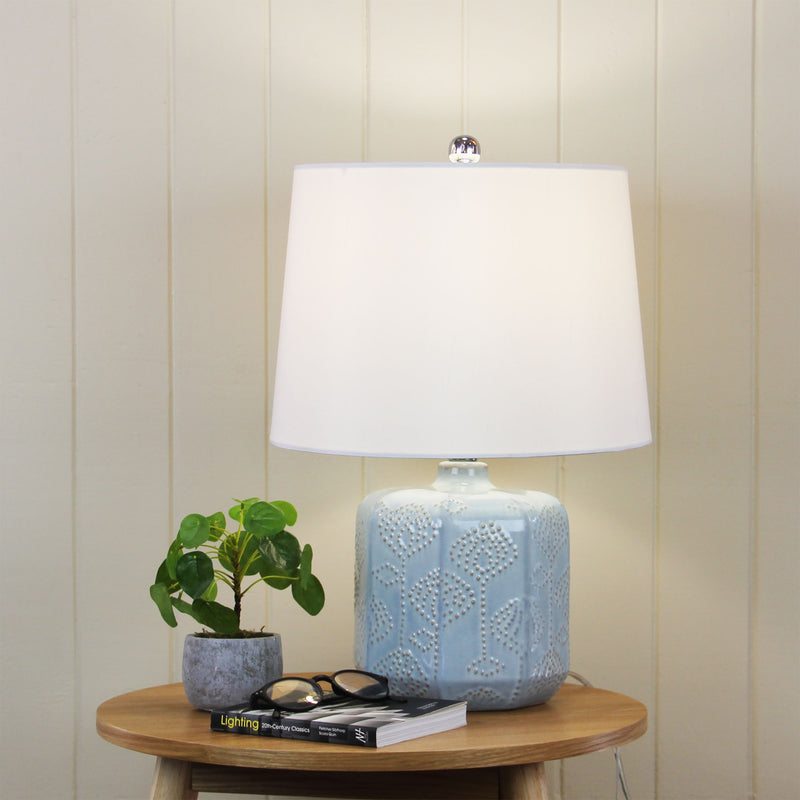 Embossed Ceramic Lamp with Harp Shade Image 1 - uhol_ol97971bl