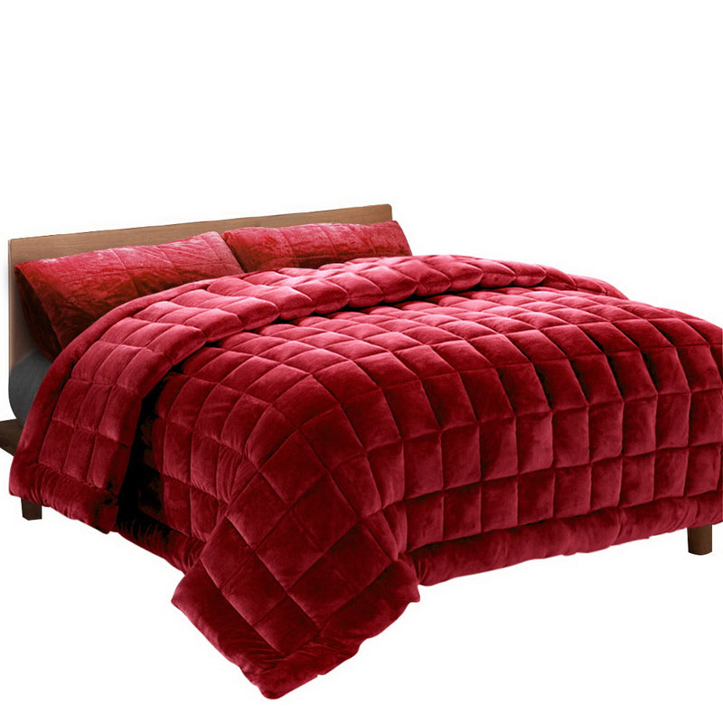 Bedding Faux Mink Quilt Comforter Fleece Throw Blanket Doona Burgundy Super King Image 1 - quilt-fm-bgd-sk