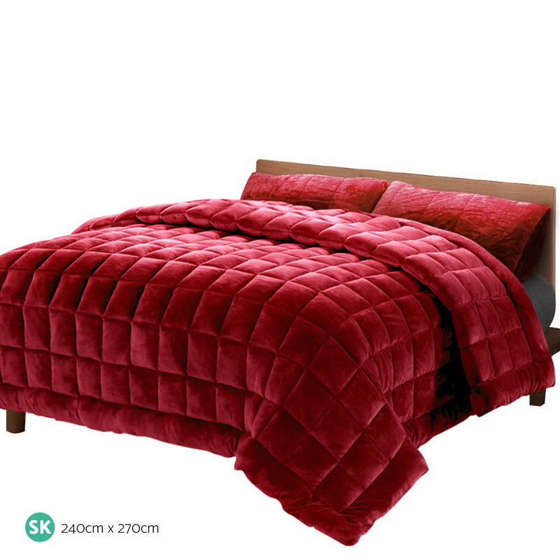 Bedding Faux Mink Quilt Comforter Fleece Throw Blanket Doona Burgundy Super King Image 2 - quilt-fm-bgd-sk