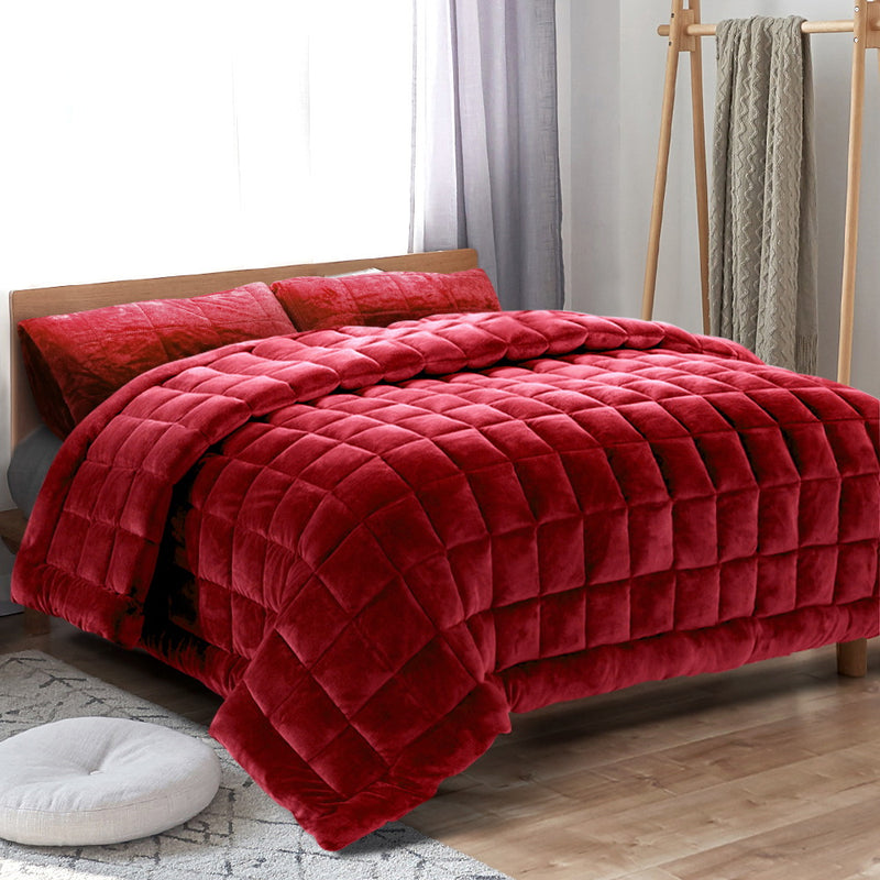 Bedding Faux Mink Quilt Comforter Fleece Throw Blanket Doona Burgundy Super King Image 7 - quilt-fm-bgd-sk