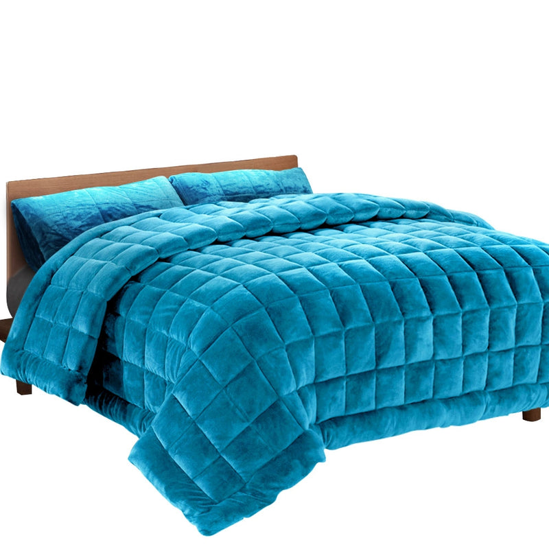 Bedding Faux Mink Quilt Comforter Winter Weight Throw Blanket Teal Super King Image 1 - quilt-fm-teal-sk