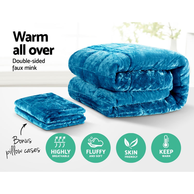 Bedding Faux Mink Quilt Comforter Winter Weight Throw Blanket Teal Super King Image 3 - quilt-fm-teal-sk