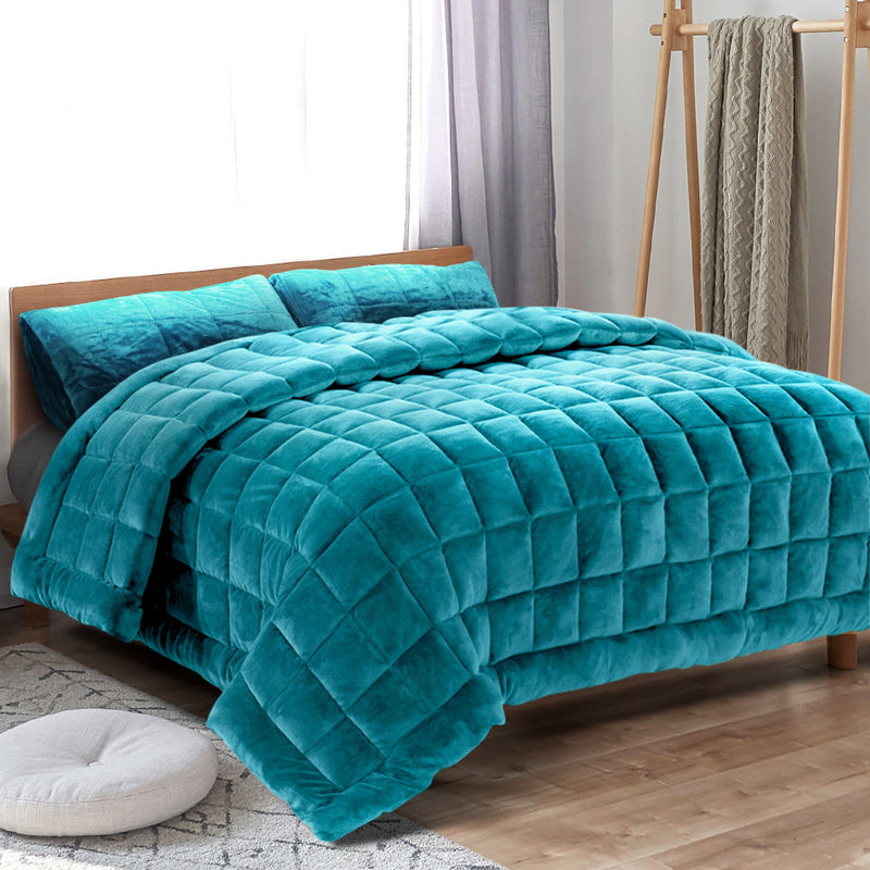 Bedding Faux Mink Quilt Comforter Winter Weight Throw Blanket Teal Super King Image 7 - quilt-fm-teal-sk