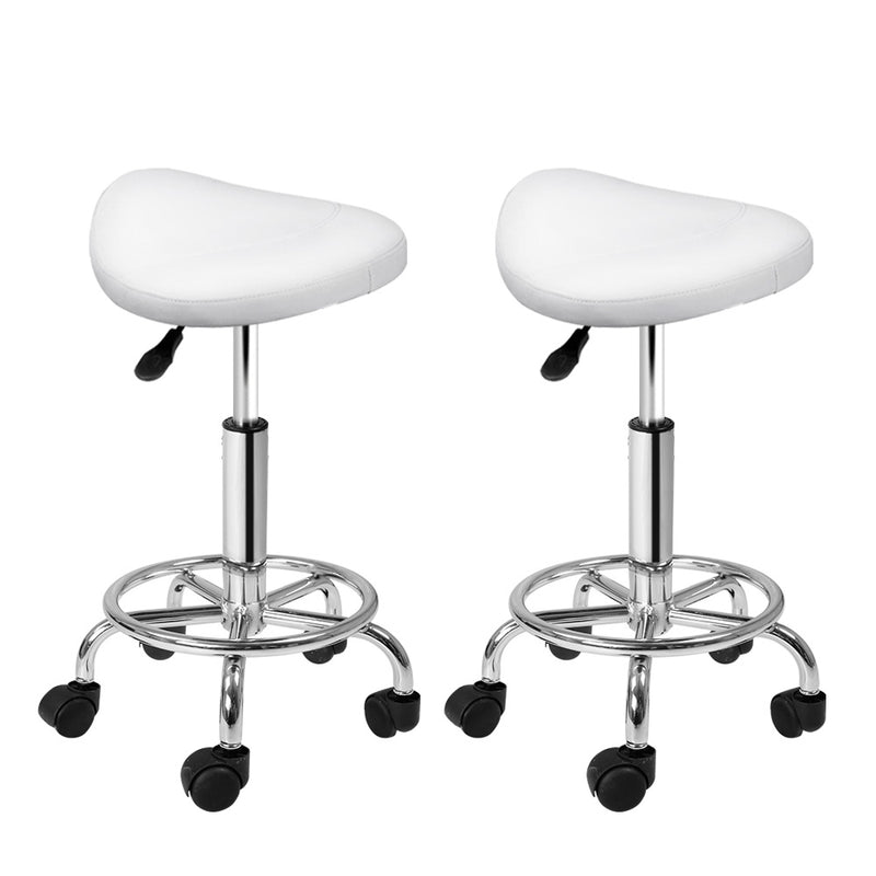 2X Saddle Salon Stool Swivel Barber Hair Dress Chair Hydraulic Lift White