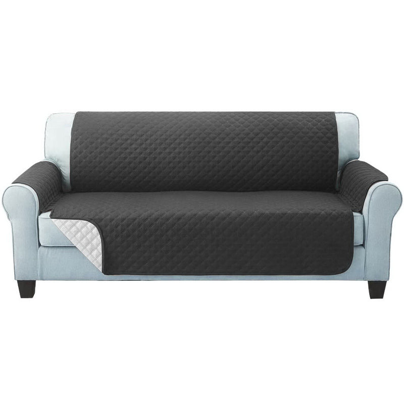 Sofa Cover Quilted Couch Covers Protector Slipcovers 3 Seater Dark Grey Image 1 - scover-pad-3-dg