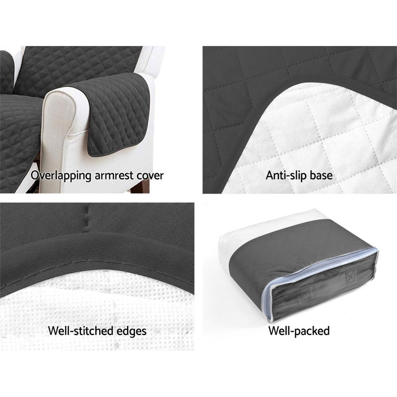 Sofa Cover Quilted Couch Covers Protector Slipcovers 3 Seater Dark Grey Image 4 - scover-pad-3-dg