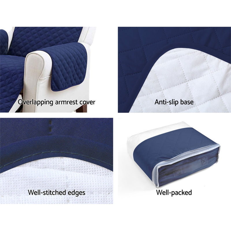 Sofa Cover Quilted Couch Covers Protector Slipcovers 3 Seater Navy Image 4 - scover-pad-3-ny