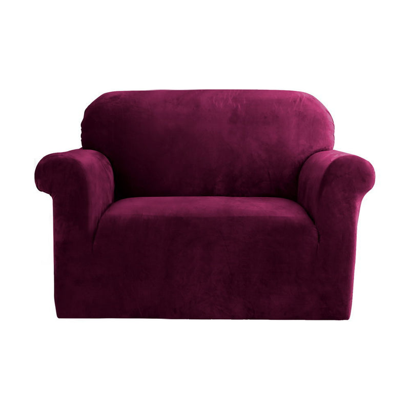 Velvet Sofa Cover Plush Couch Cover Lounge Slipcover 1 Seater Ruby Red