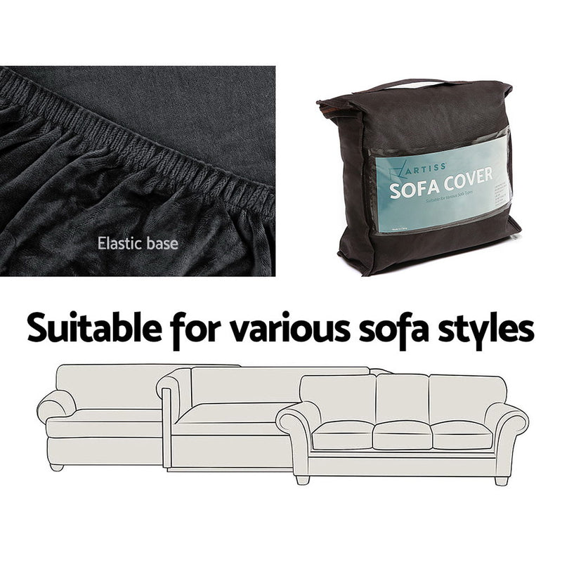 Velvet Sofa Cover Plush Couch Cover Lounge Slipcover 2 Seater Black