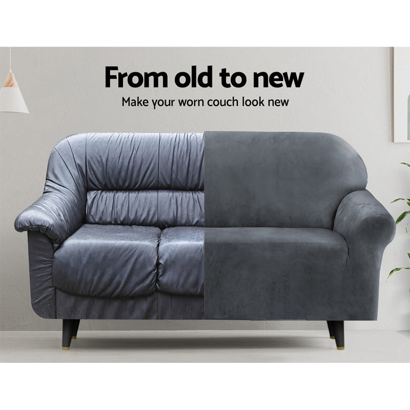 Velvet Sofa Cover Plush Couch Cover Lounge Slipcover 2 Seater Grey