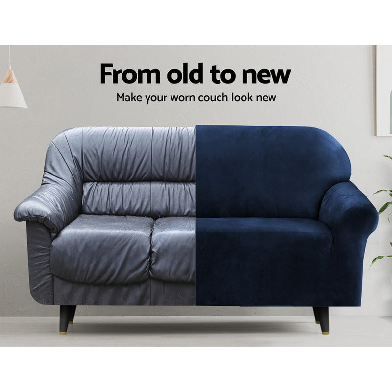 Velvet Sofa Cover Plush Couch Cover Lounge Slipcover 2 Seater Sapphire