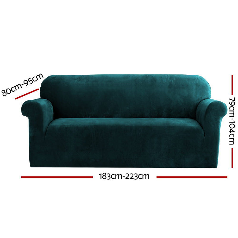 Velvet Sofa Cover Plush Couch Cover Lounge Slipcover 3 Seater Agate Green