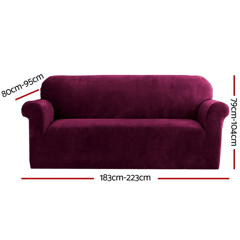 Velvet Sofa Cover Plush Couch Cover Lounge Slipcover 3 Seater Ruby Red