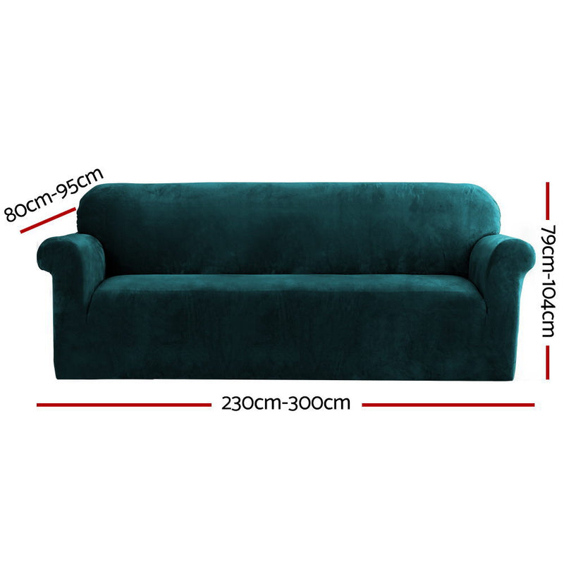 Velvet Sofa Cover Plush Couch Cover Lounge Slipcover 4 Seater Agate Green