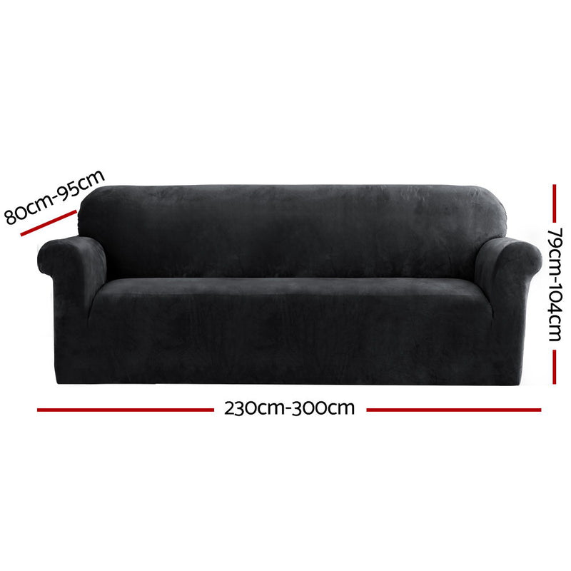 Velvet Sofa Cover Plush Couch Cover Lounge Slipcover 4 Seater Black