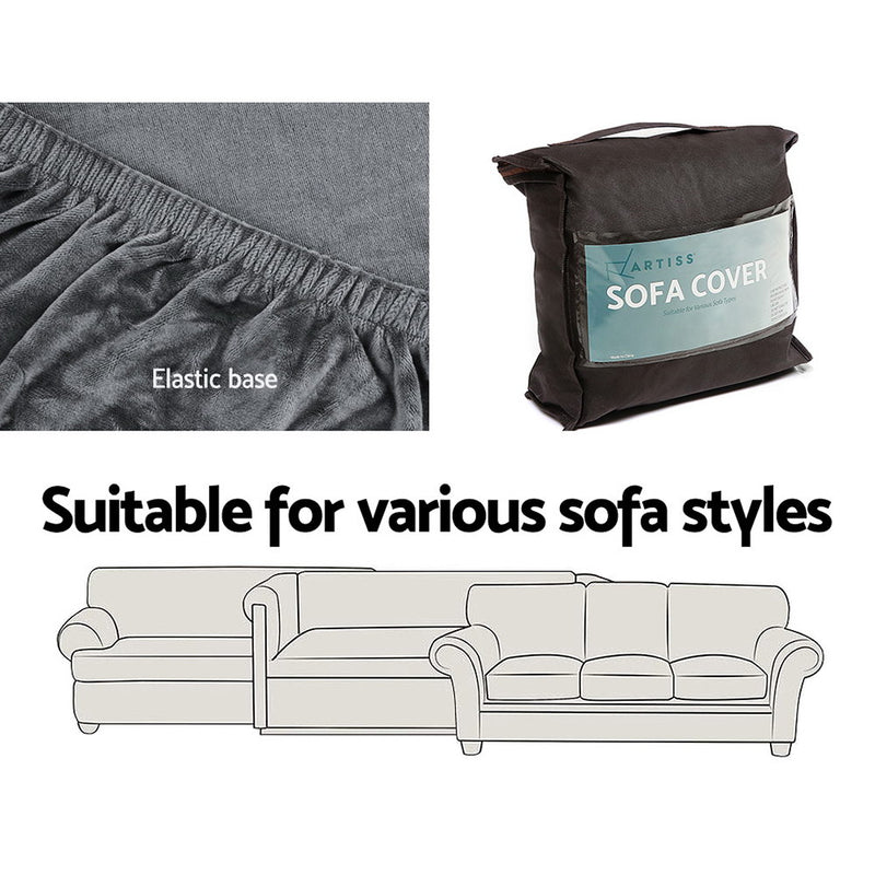 Velvet Sofa Cover Plush Couch Cover Lounge Slipcover 4 Seater Grey