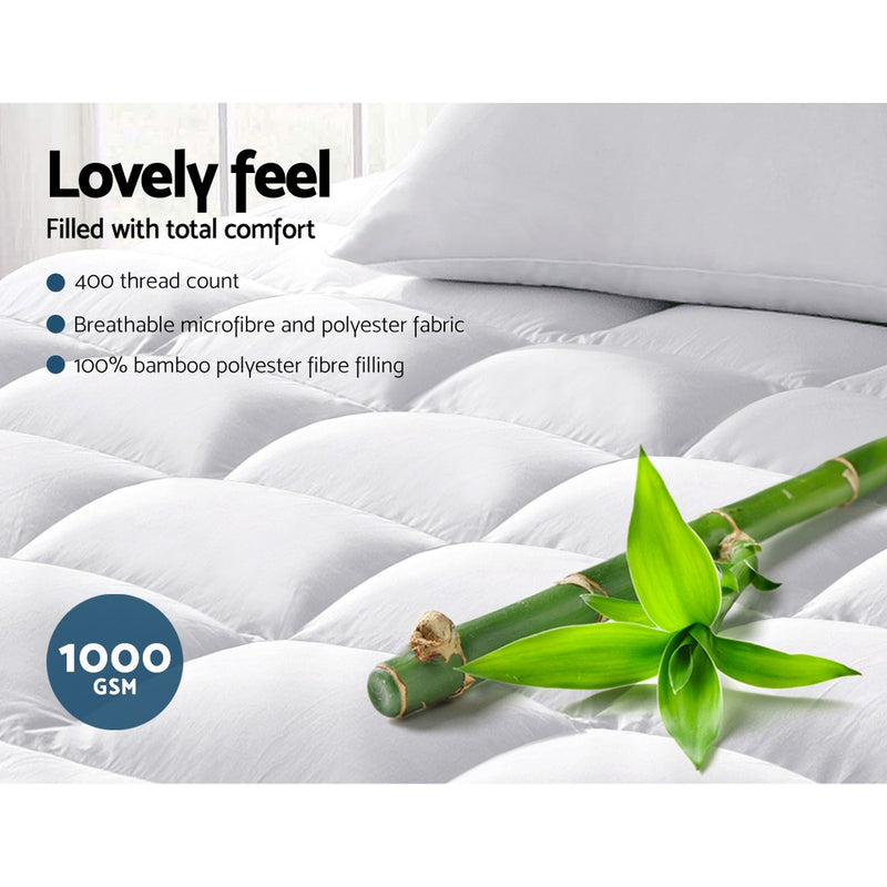 Single Mattress Topper Bamboo Fibre Pillowtop Protector Image 3 - topper-bam-s
