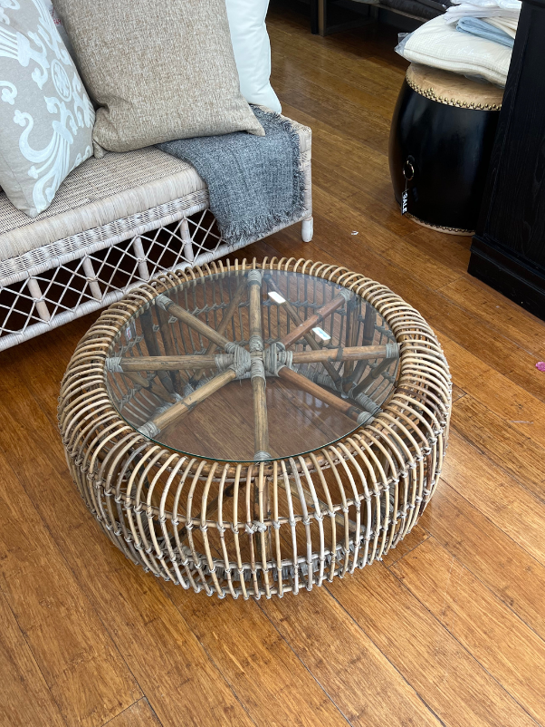 Parker Cane Rattan Coffee Table with Glass Top 85x40