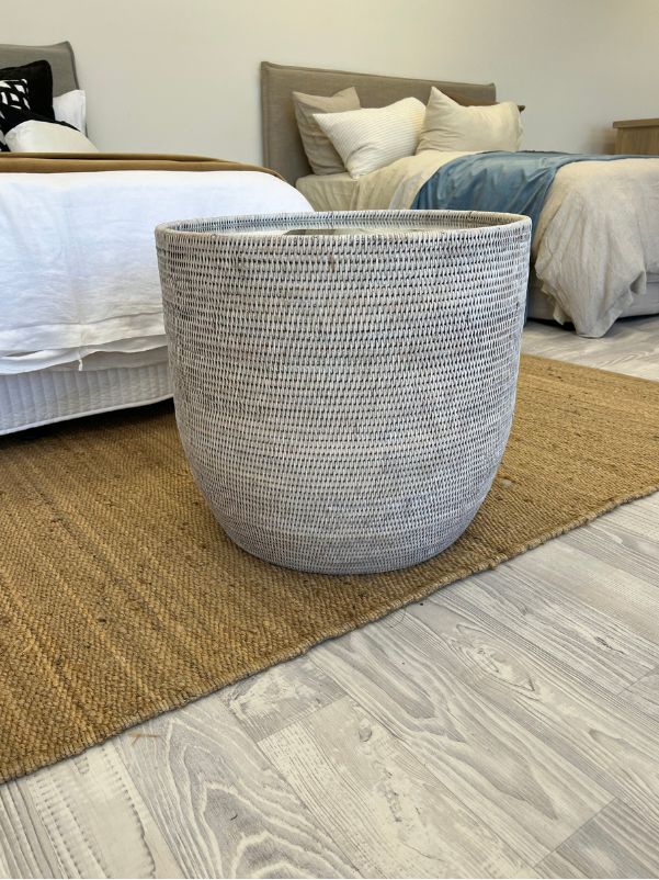 whitewashed round coastal style rattan wide table glass top 3