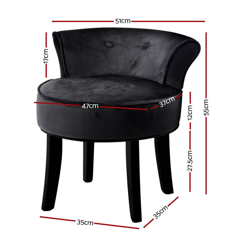 Velvet Vanity Stool Backrest Stools Dressing Table Chair Makeup Bedroom Black Image 2 - upho-c-dave-bk
