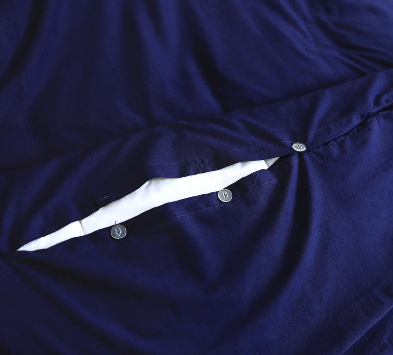 Elan Linen 100% Egyptian Cotton Vintage Washed 500TC Navy Blue King Single Quilt Cover Set