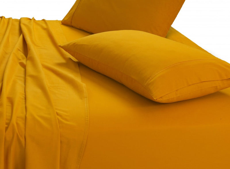 Elan Linen 100% Egyptian Cotton Vintage Washed 500TC Mustard Single Bed Sheets Set