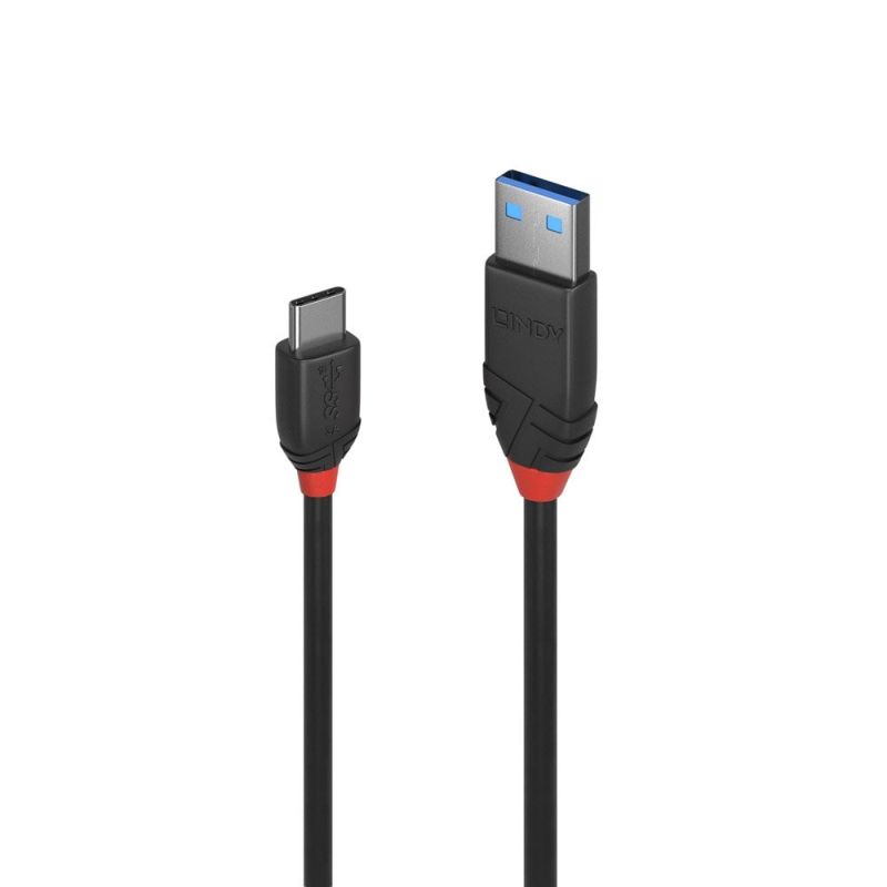 LINDY .5m USB C-A 3A Cable Black Line