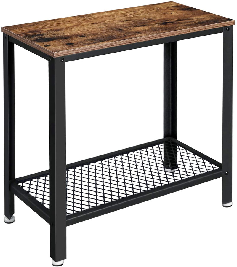 Industrial Side Table 2-Tier With Mesh and Metal Frame Rustic Brown Image 1 - v178-11086